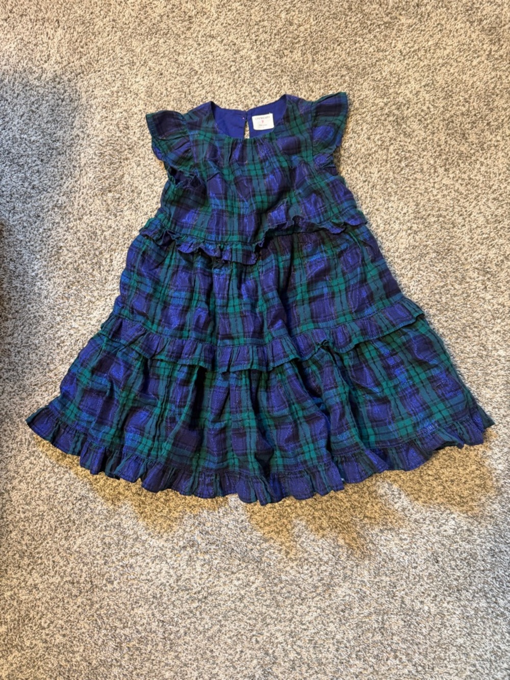 Crewcuts Blue and Green Plaid Ruffle Tiered Dress